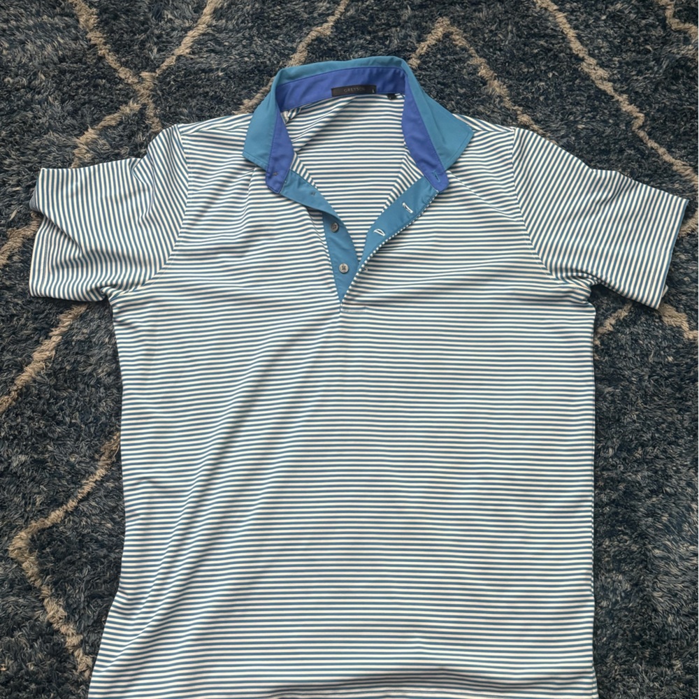 Greyson Navy and White Striped Polo